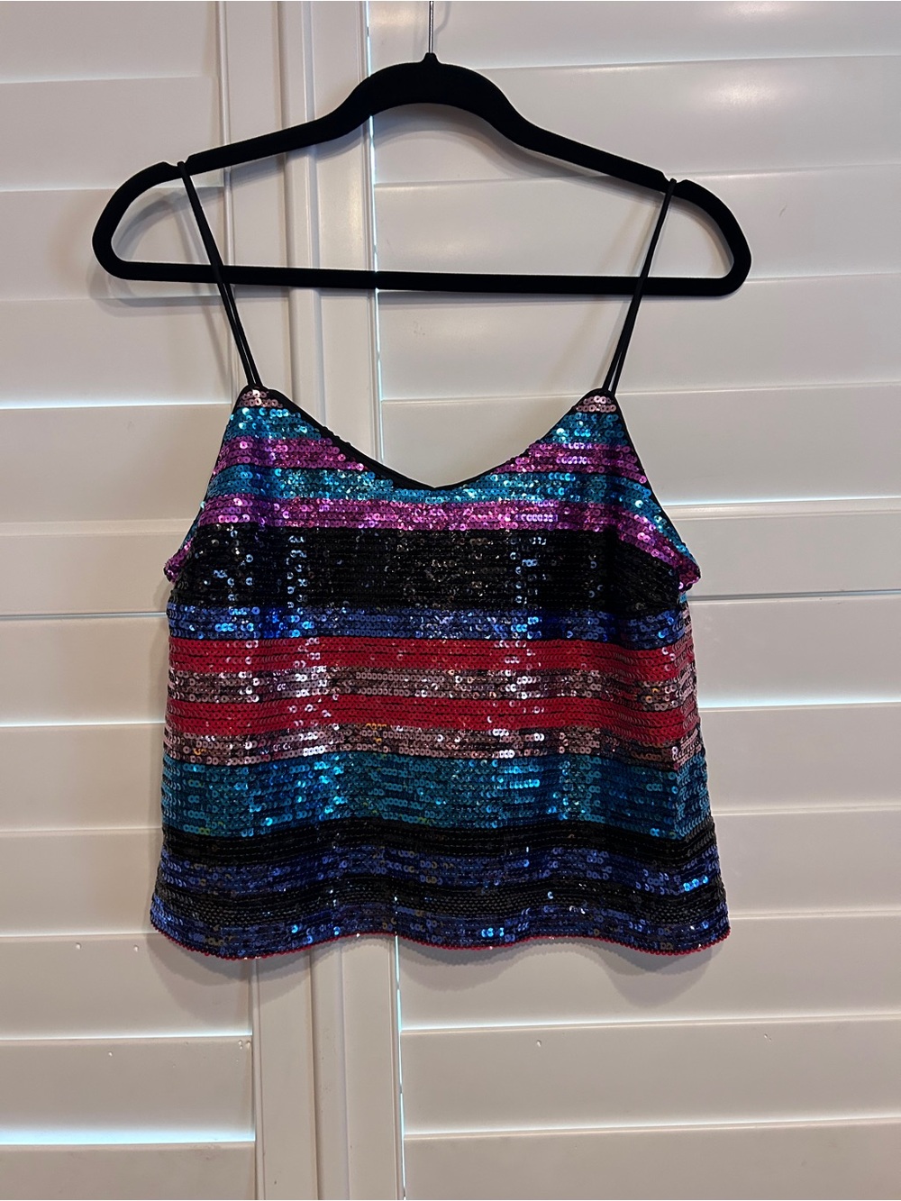 Wayf Spaghetti Strap Sequin Tank Top Silver Multicolor Size Small